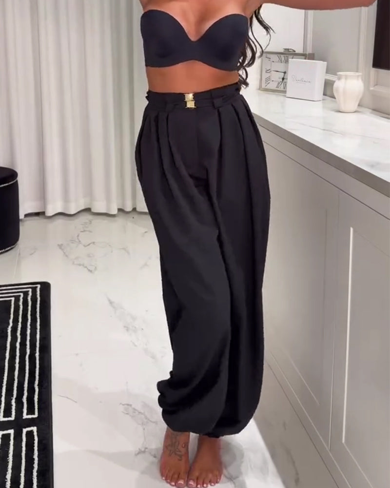 Pantalon Taille Haute Modèle Lanterne Avec Poignets Resserrés
