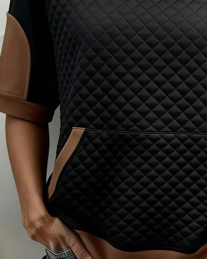 Blouse Col Rond Patchwork Diamant Motif