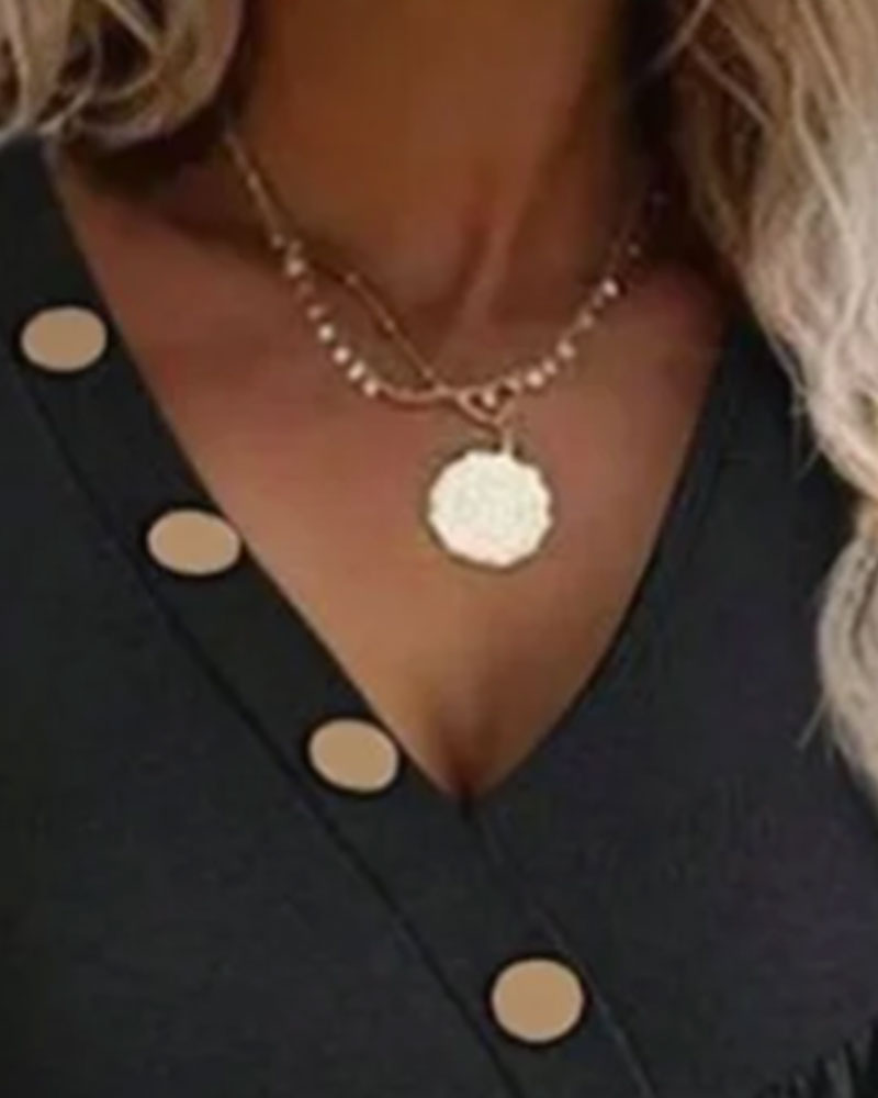 Robe Patte Oblique Bouton Décoratif Sans Manche