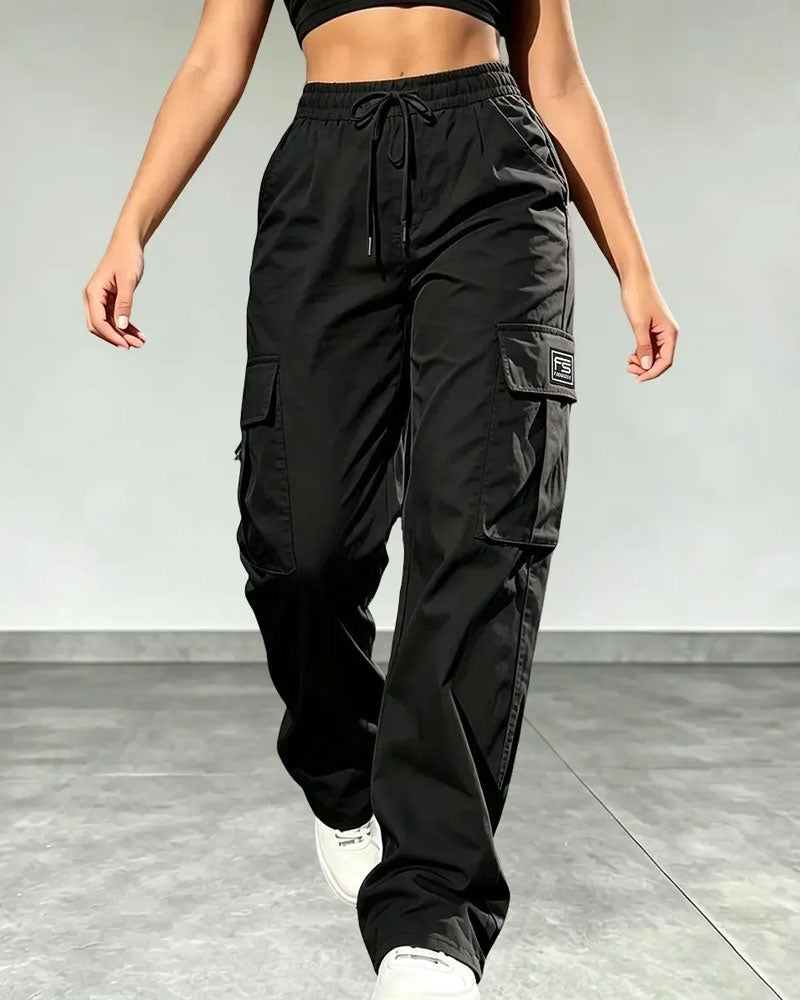 Pantalon Taille Élastique Cordon De Serrage Poche Cargo