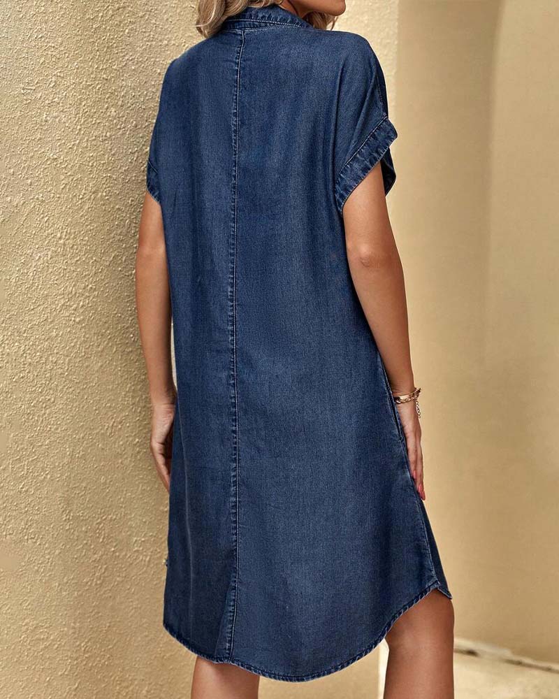 Robe Fermeture Éclair Col Manches Courtes Chemise