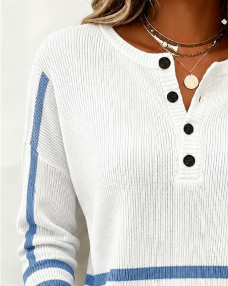 Pullover Rayé Henley Tricoté