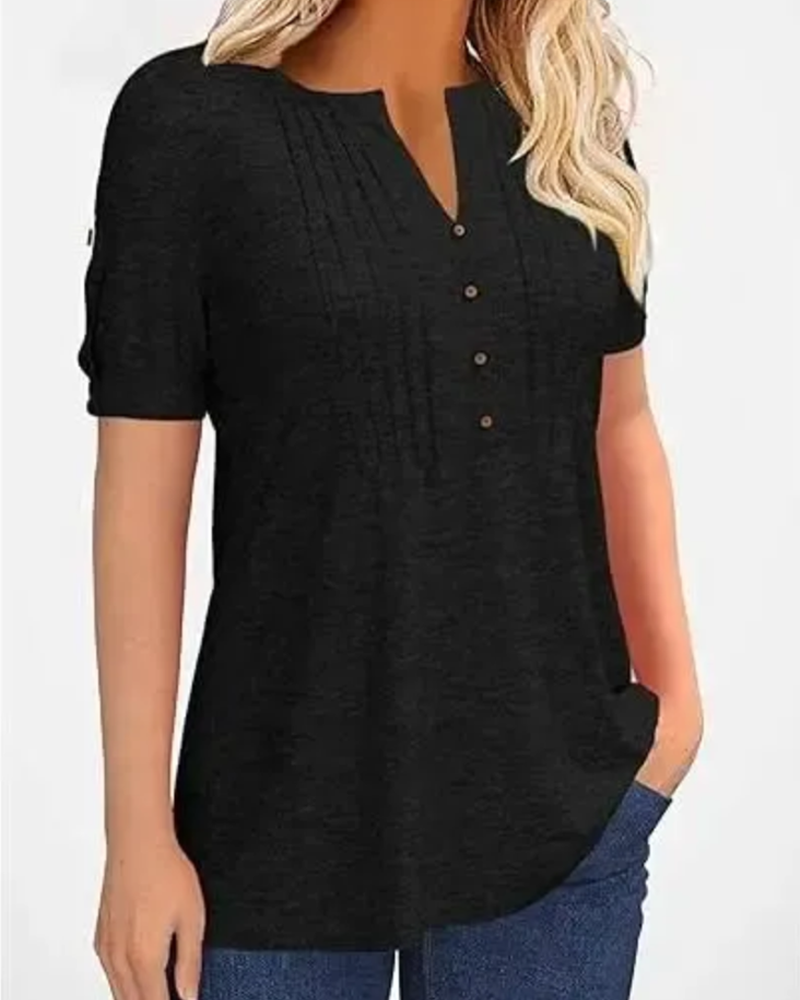 T-Shirt Plissé Henley Manche Courte