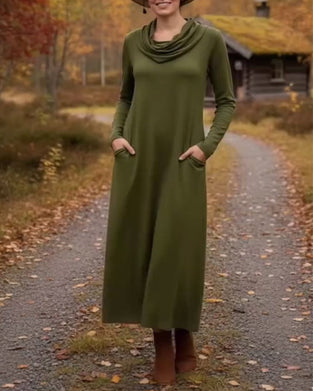 Robe décontractée simple de couleur unie avec poche