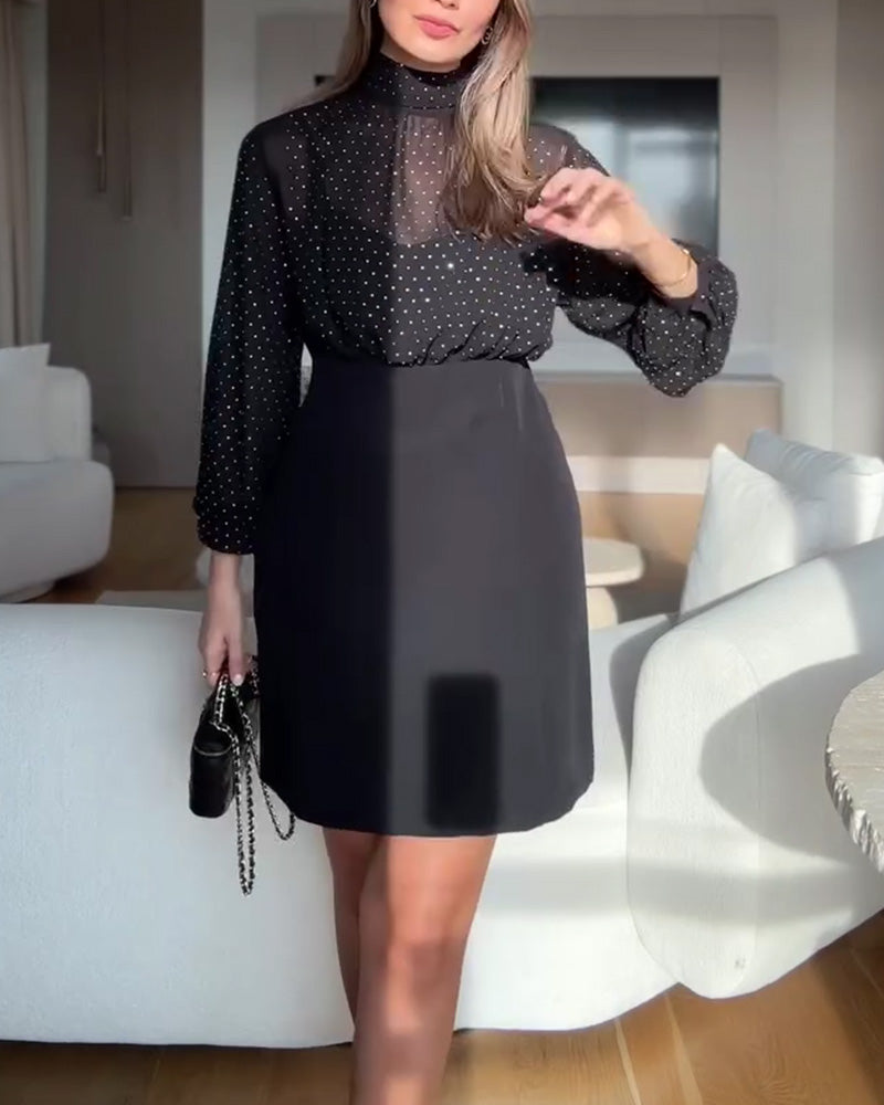 Robe Élégante À Col Haut Et Patchwork