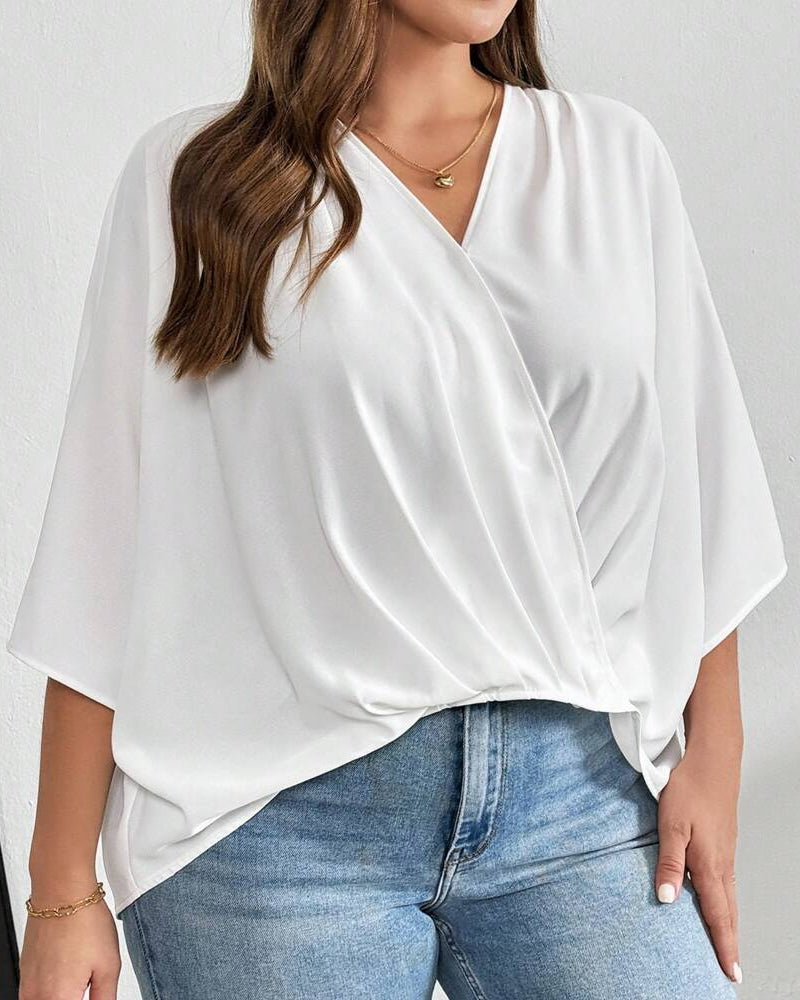 Blouse Col V Croix Irrégulière Unie