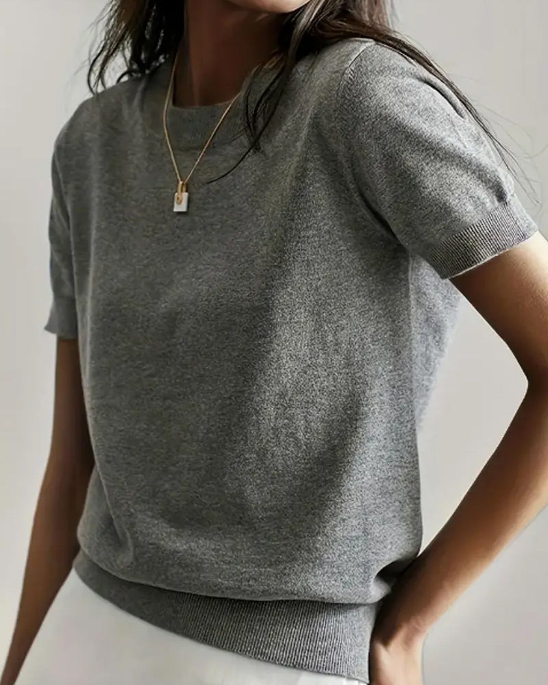 Pull Col Rond Manches Courtes Maille Fine
