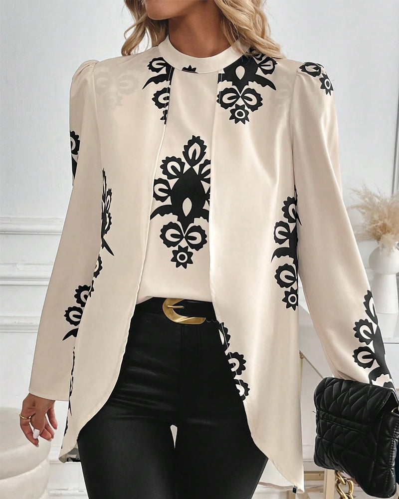 Blouse Manches Bouffantes Imprimé Irrégulier