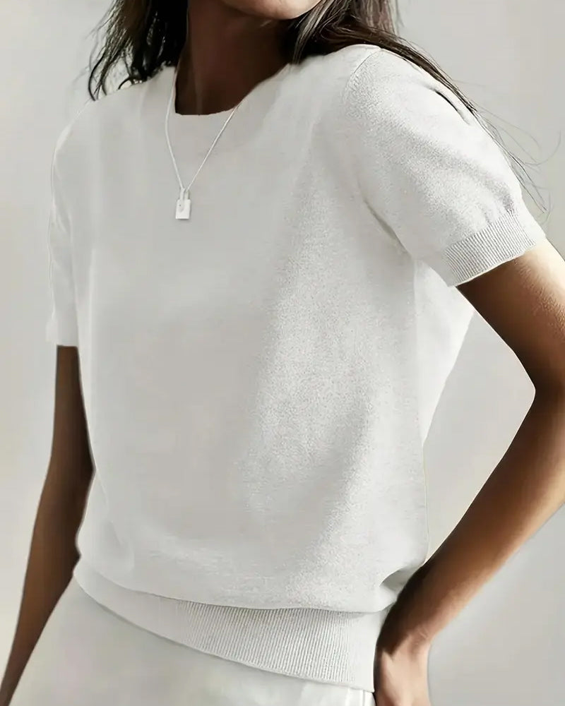 Pull Col Rond Manches Courtes Maille Fine