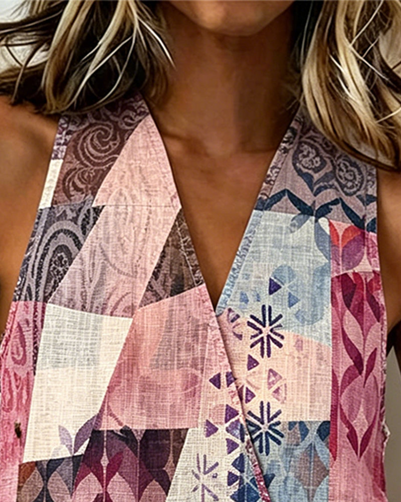 Blouse Décontractée Imprimée À Lacets