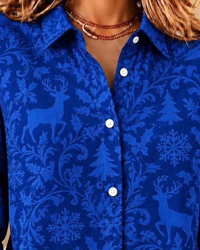 Chemise Noël Élan Flocon De Neige Imprimé Revers