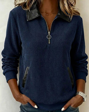 Sweatshirt Revers Fermeture Éclair Manche Longue