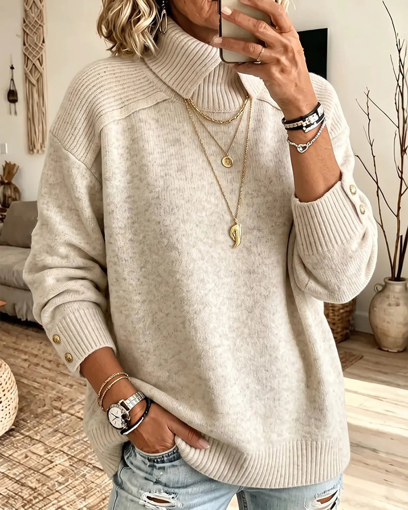 Pull Col Haut Boutonné Loose