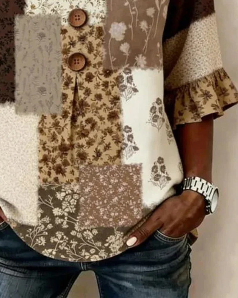 Blouse Col V, Manches À Volants