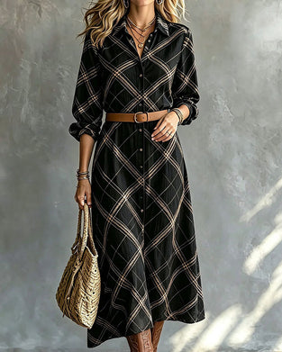 Robe Revers Bouton Ourlet A