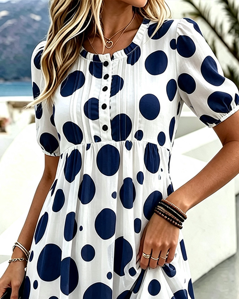Robe Volant Garniture Polka Dot Froncée