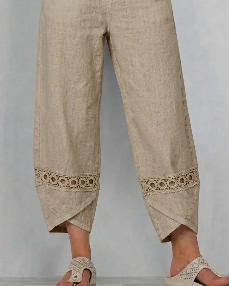 Pantalon Uni Ajouré Décontracté