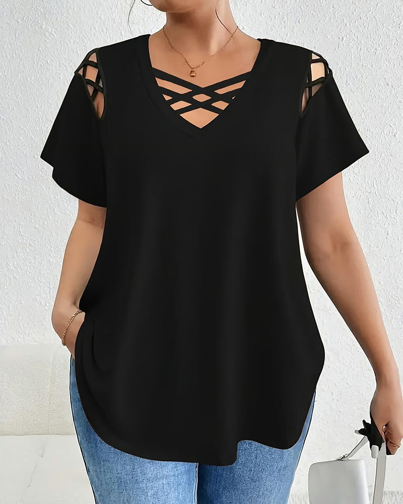 T-Shirt Unie Manches Courtes Bretelle Croisée