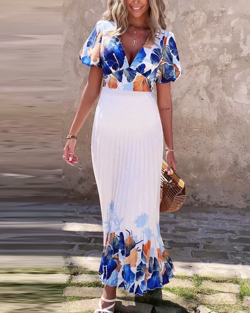 Robe en V profond avec manches bulles