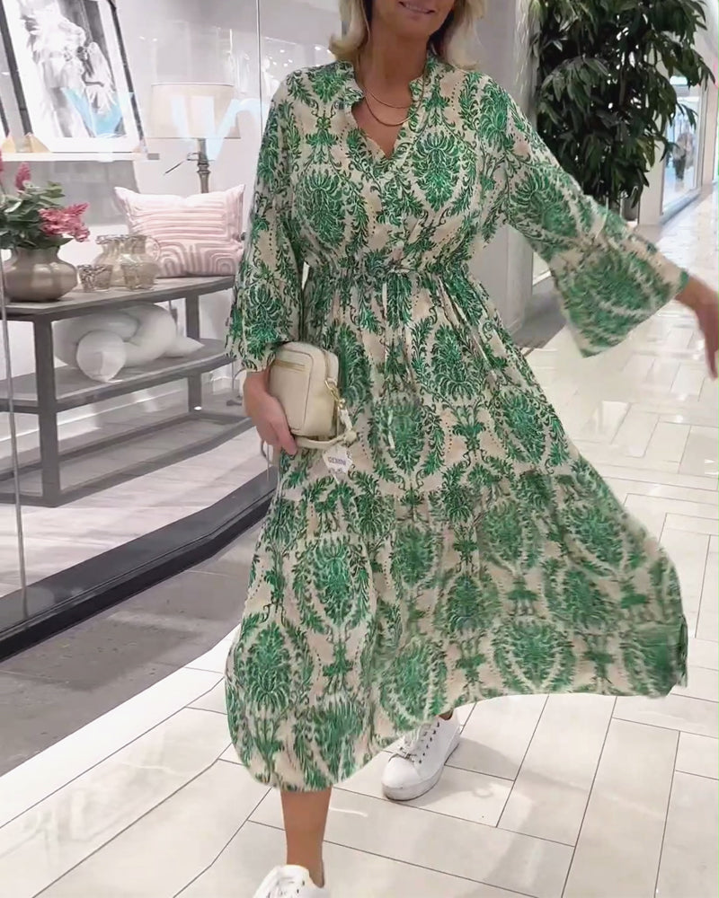 Robe imprimée à cordon de serrage et manches cloche