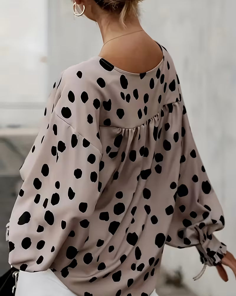 Chemisier Encolure V Pois Manches Bouffantes