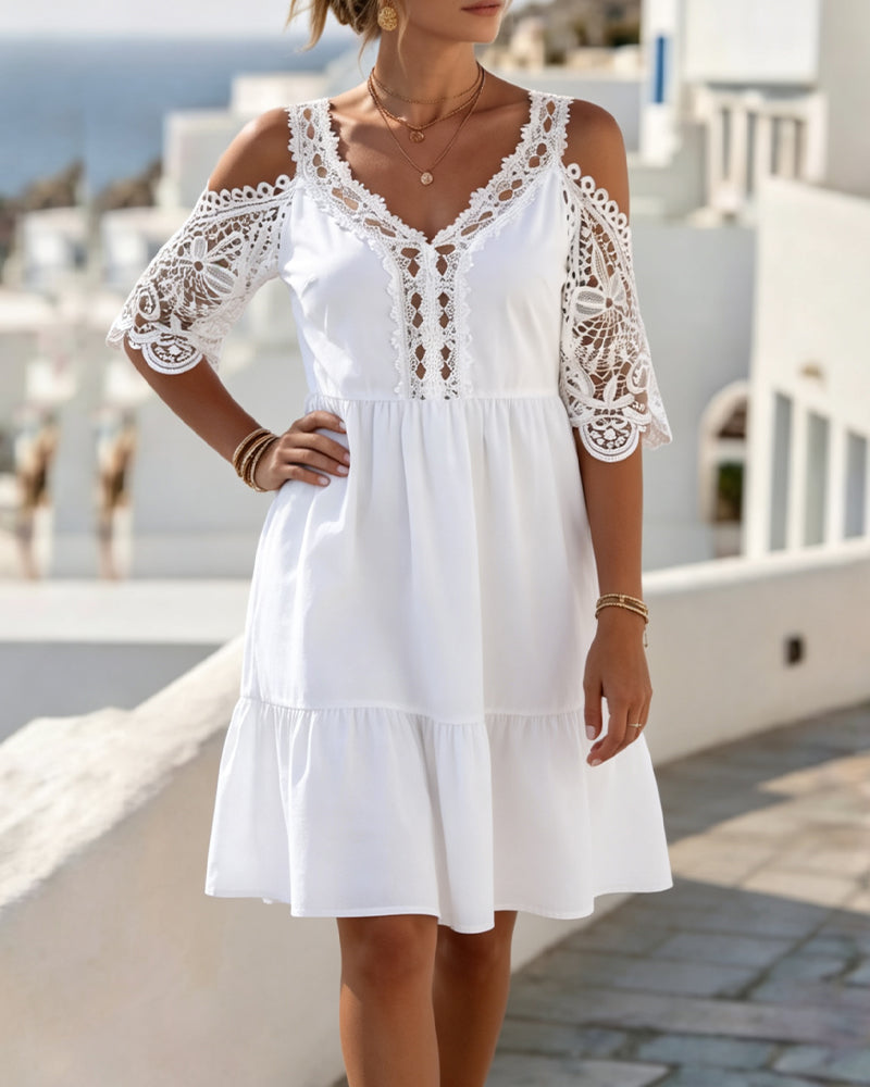 Robes Dentelle Off-Shoulder À Volants Court