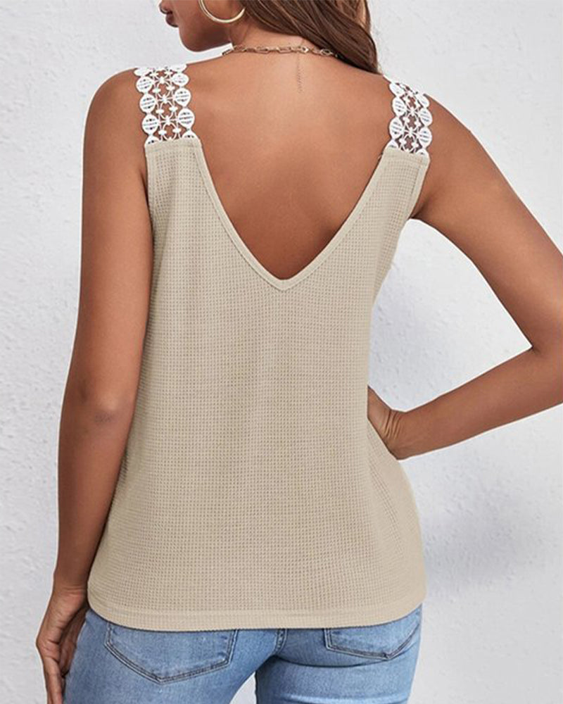 Gilet Uni Décontracté Dentelle Point De Waffle