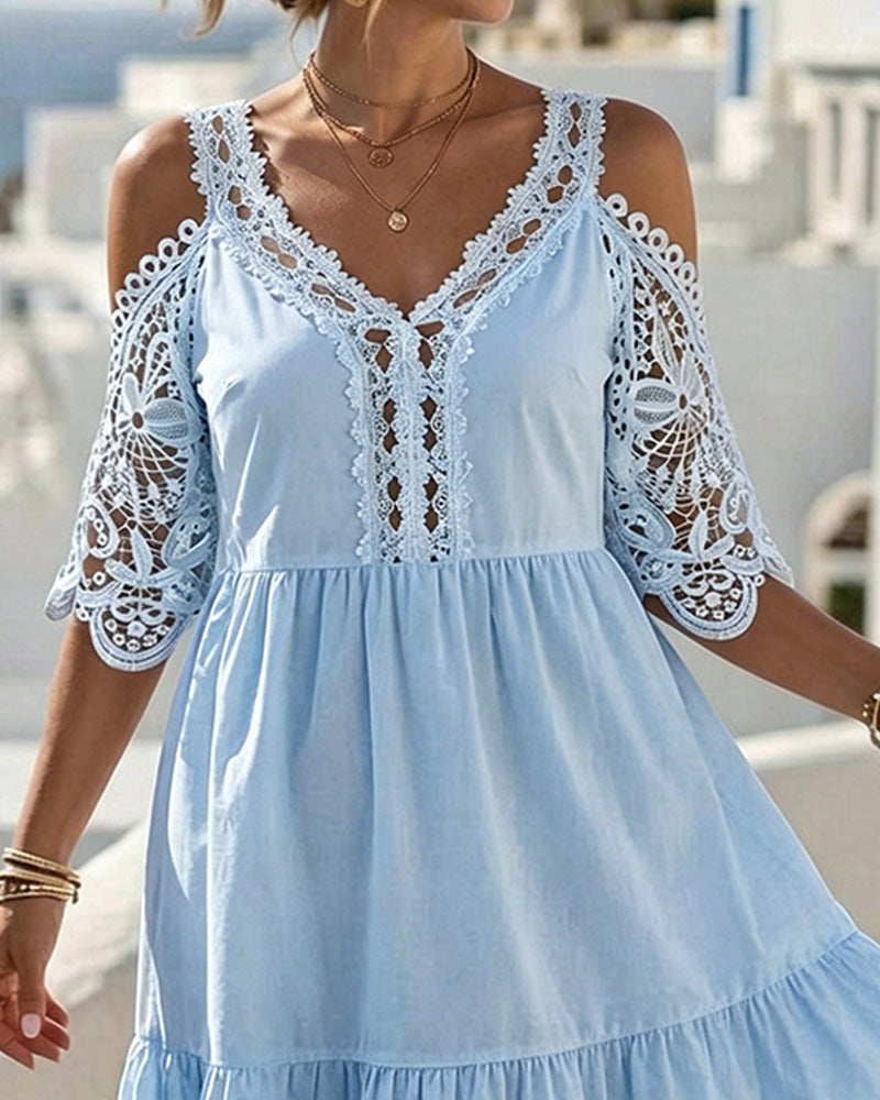 Robes Dentelle Off-Shoulder À Volants Court