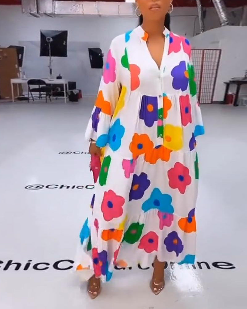 Robe décontractée à manches cloche et imprimé floral coloré