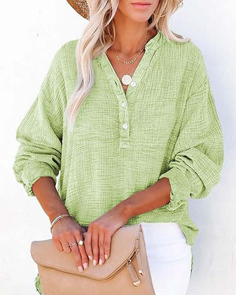 Blouse Plissée Bouton Manches Longues