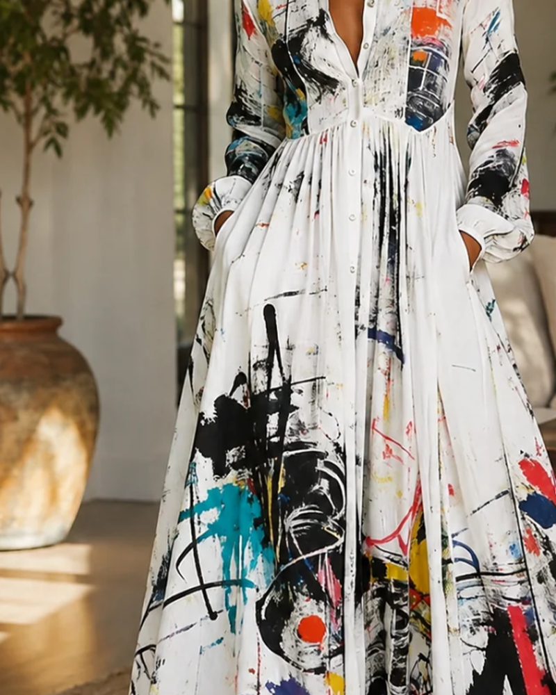 Robe Éclaboussure Artistique Graffiti Revers Chemise