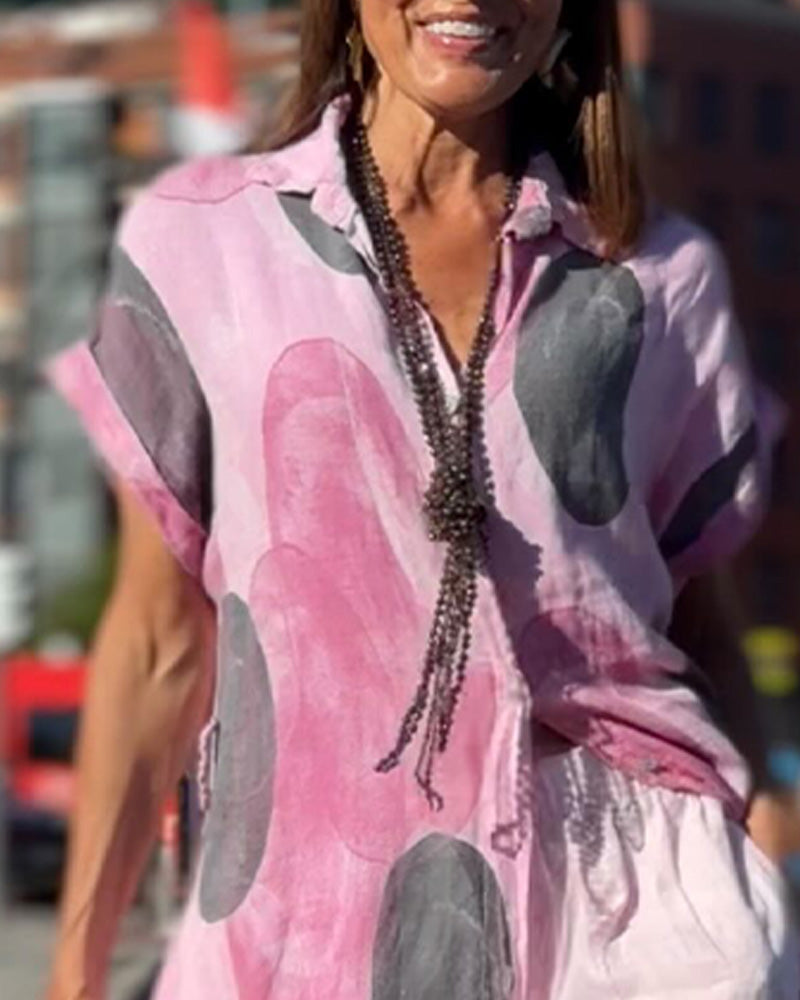 Robe Col Chemise Polka Dot Contraste Fente