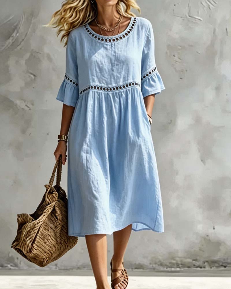 Robe Artistique À Jours Et Manches Courtes