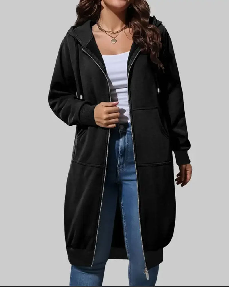 Manteau Long Capuche Fermeture Éclair Sweatshirt