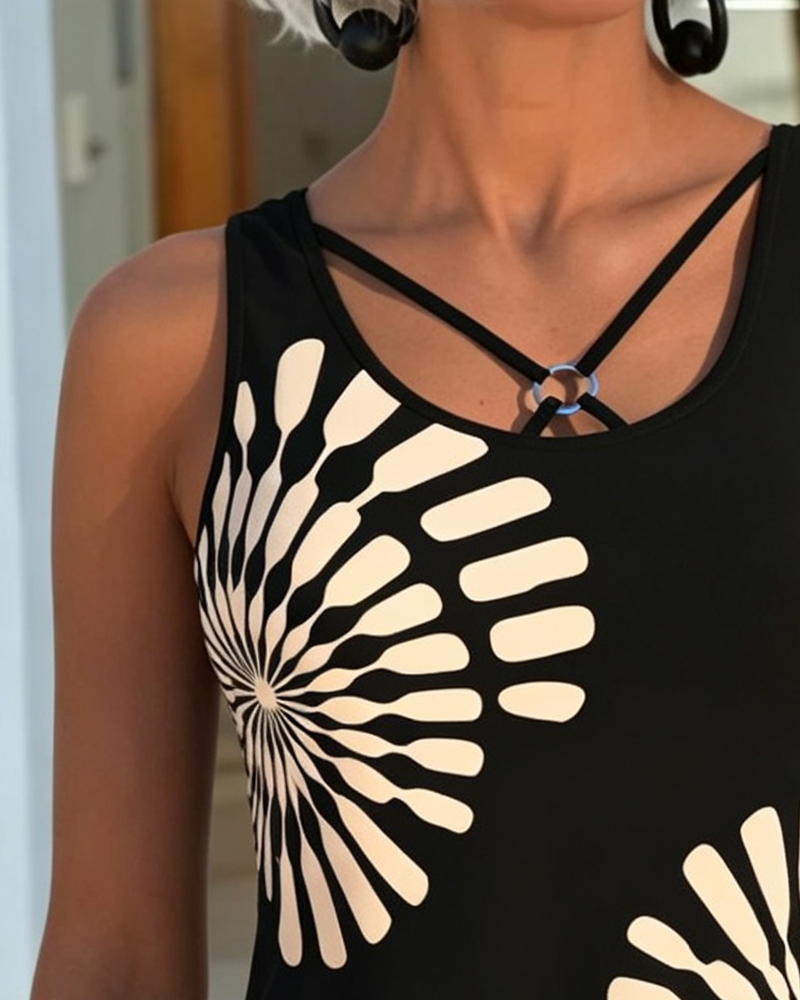 Tankini Imprimé Géométrique Croisé Attacher