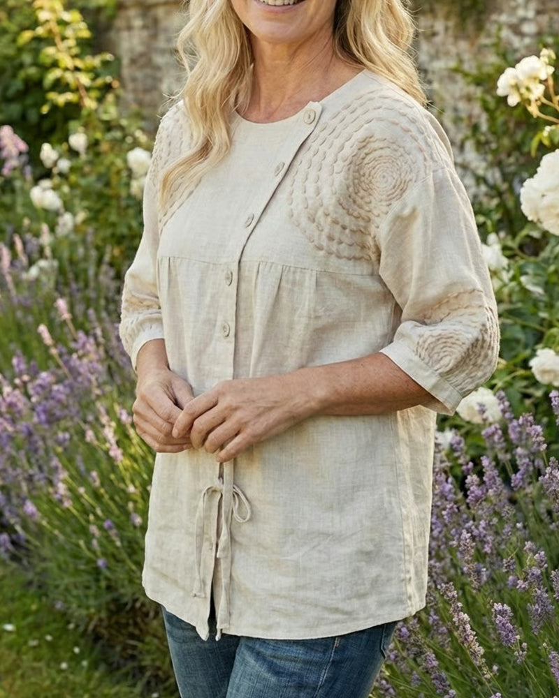 Blouse Col Rond Ample Nœud Latéral Imprimée