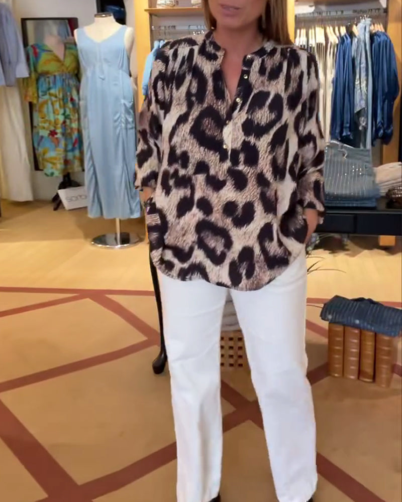 Blouse Large Imprimé Léopard Demi Boutonnage