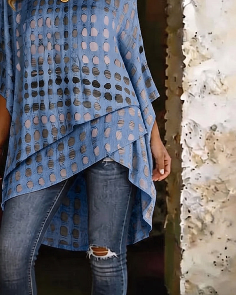Blouse Imprimé Pois Une Épaule Irrégulière