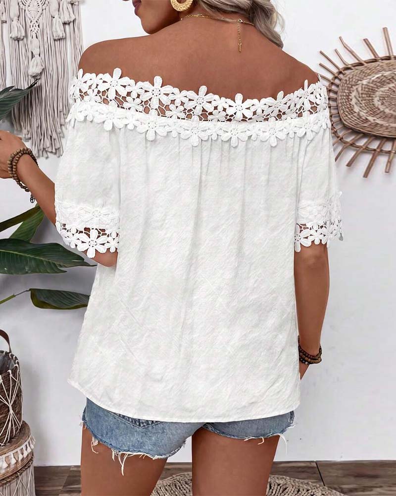 Blouse Dentelle Bardot Manches Courtes