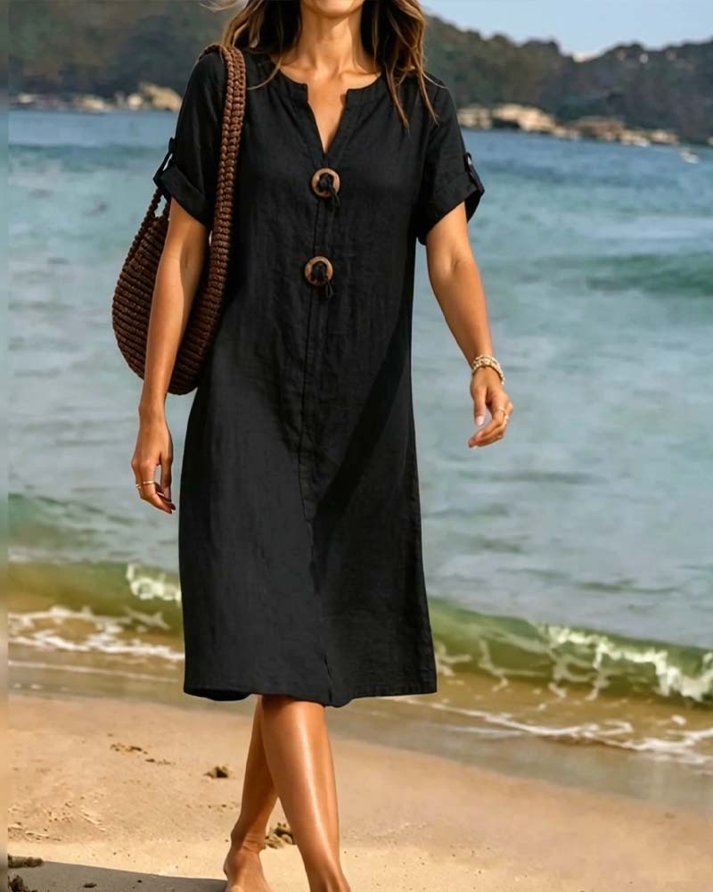 Robe Décontractée Col V Uni