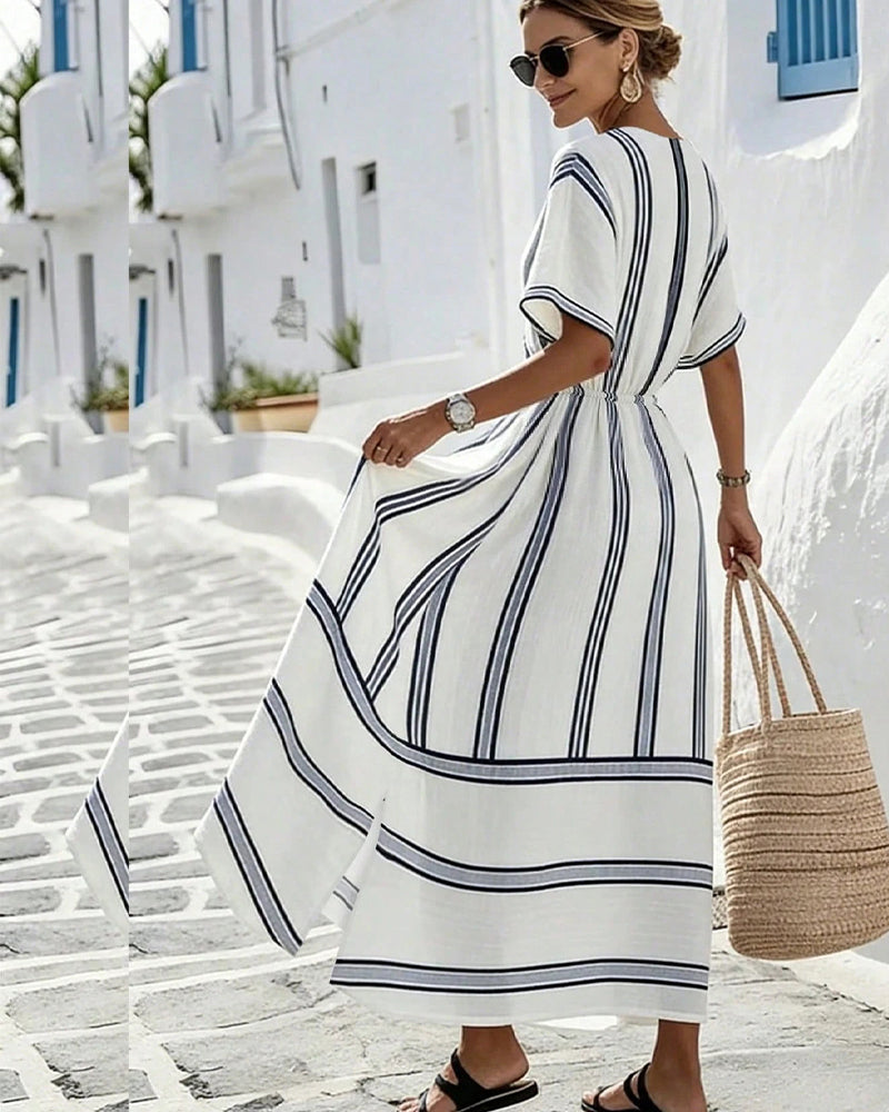 Robe Élégante Sophistiquée Rayée Croisé Taille