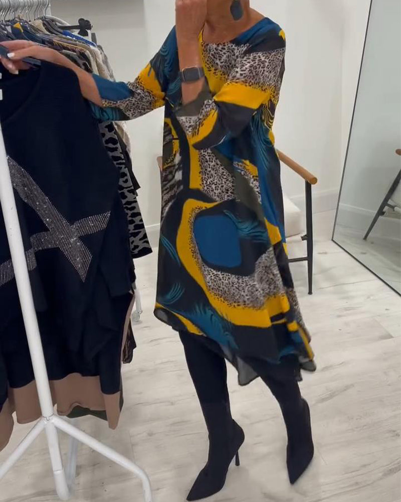 Robe Élégante Imprimée À Col Rond