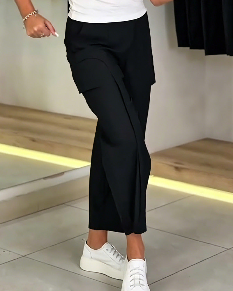Pantalon Unie Poche Raccourci Décontracté