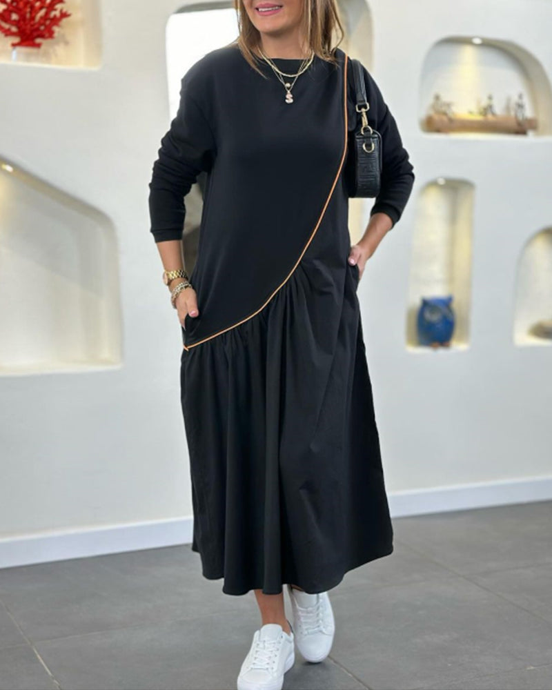 Robe droite avec poche et manches longues