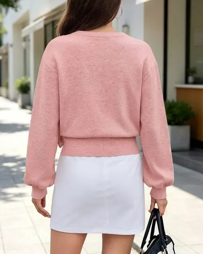 Pullover Col En V Croisé Attacher Court
