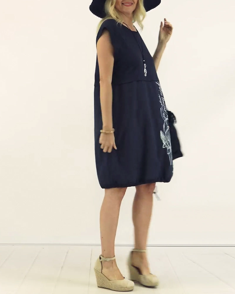 Robe Col Rond Sans Manches Imprimée