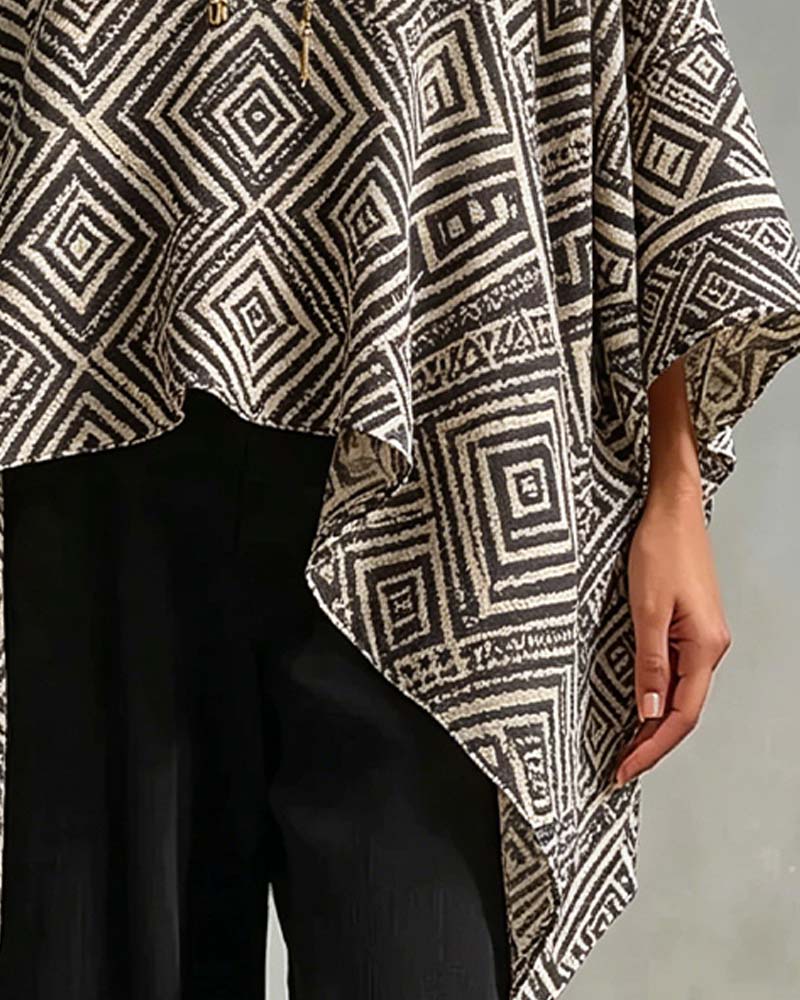 Blouse Motif Diamant Irrégulier Décontractée