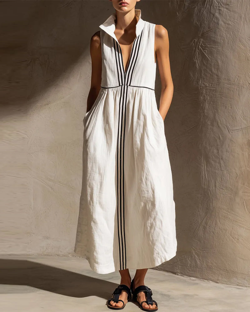 Robe Col Montant Profond Col En V Sans Manches