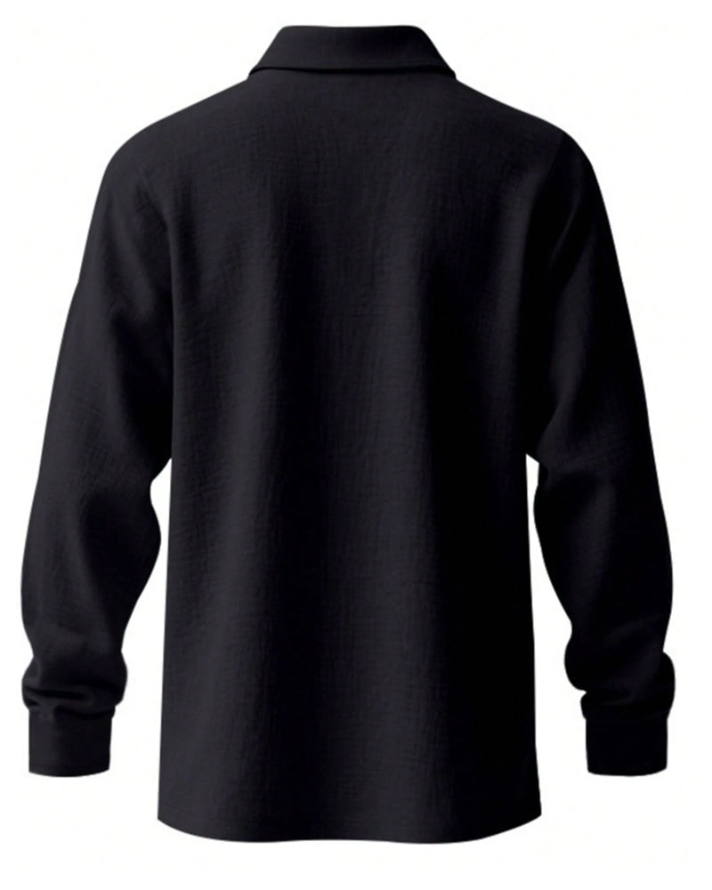 Chemise Homme Légère Coupe Ample Lin Manches Longues Polo