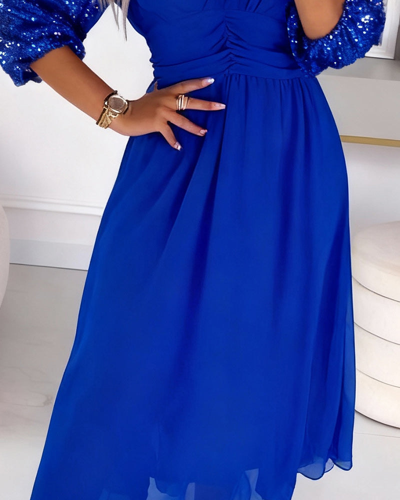 Robe À La Mode Manche Bouffante Col En V